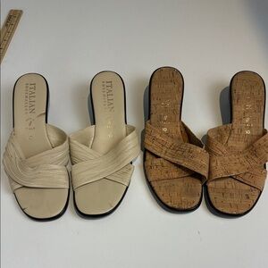 Italian Shoemakers Women's Sandals - Cream and Brown Size 10